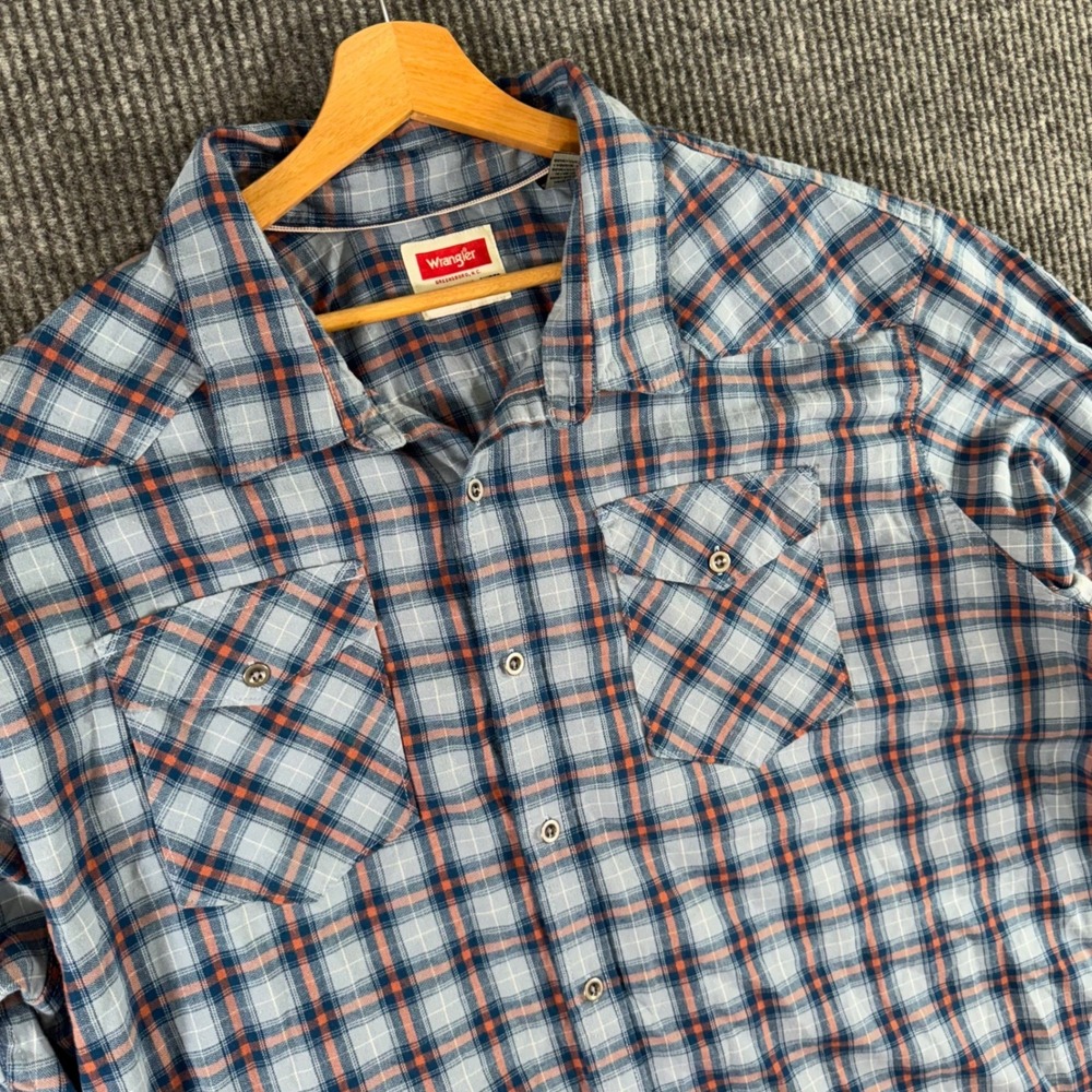 Wrangler Mens 3XL Plaid Flannel Shirt Long Sleeve Western Cowboy Rodeo‎ Workwear